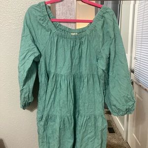 Universal Thread green tiered mini dress with elastic neckline and long sleeves